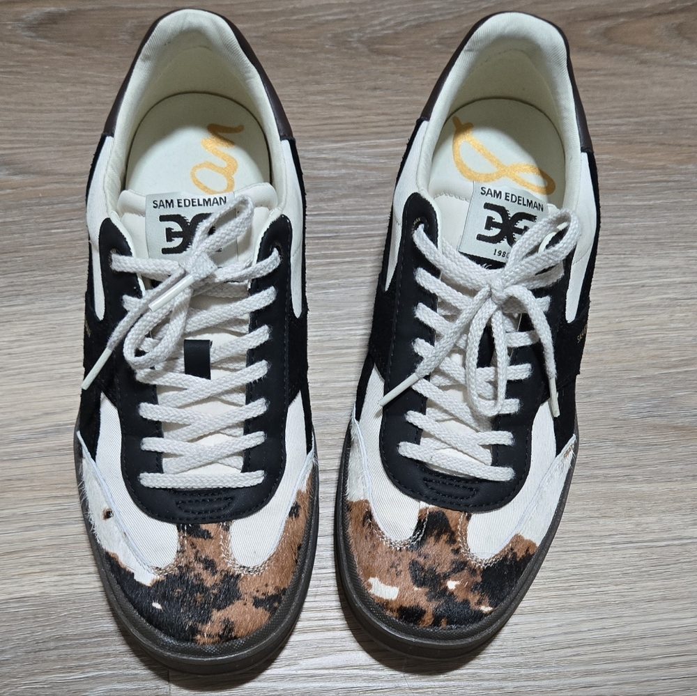 Sam Edelman Elthea Canvas Leather Cow Off White Black and Brown Sneakers Size 9 - Picture 5 of 13